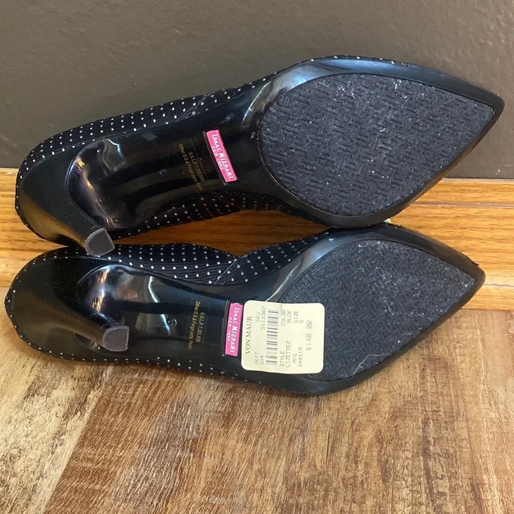 Isaac Mizrahi New York black & white polka dot heels bow embellishment size 6